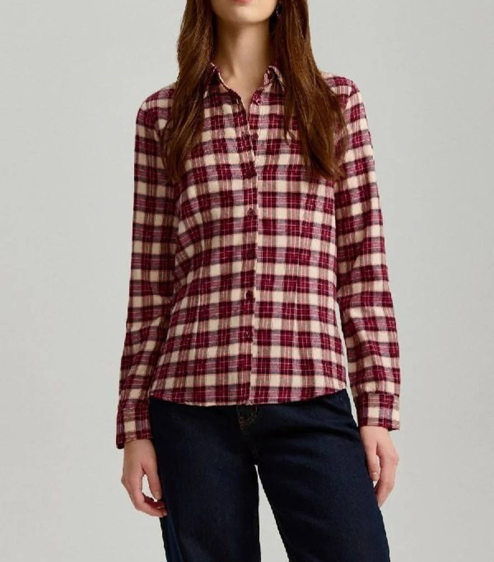 J.Jill Flannel Shirt COTTON Y2K PREPPY COTTAGECORE White Pink Large A008478